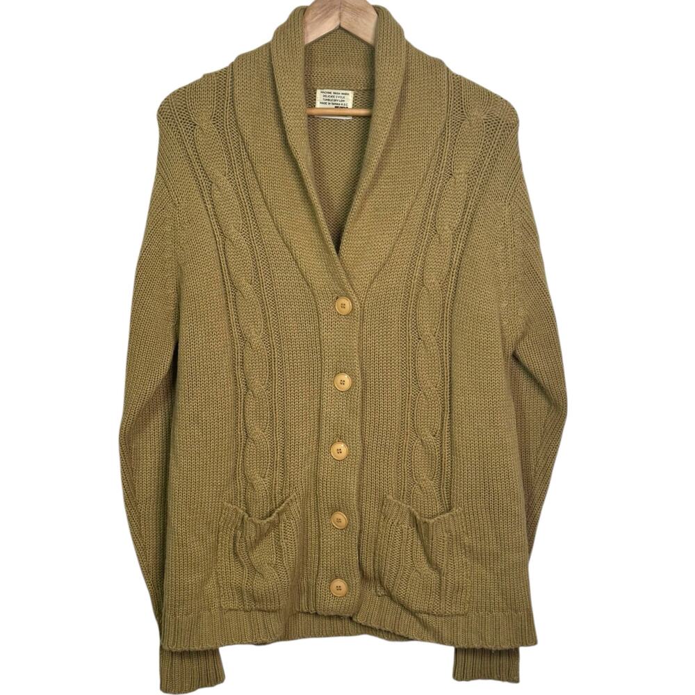 1970's Sears the Fashion Place Beige Shawl Collar Cable Knit Cardigan Sweater